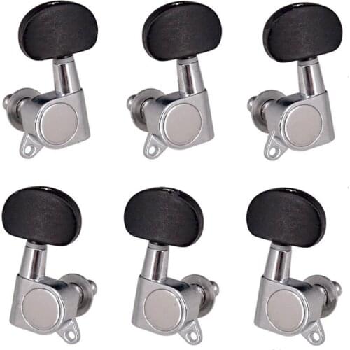 A Set black wood Oval Button Sealed Gear String Tuners sliver Tuning Pegs Keys Machine Head for acoustic electric guitar parts