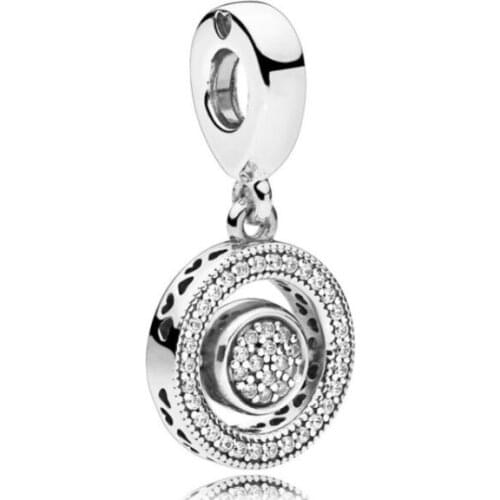 Genuine 925 Sterling Silver Charm Openwork Radiant Spinning Hearts With Crystal Beads Fit Pan Bracelet & Necklace Jewelry