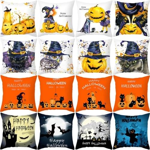Halloween Throw Pillowcase Spider Cat Bat Pumpkin Skull Printed Cushion Cover 45x45cm Holiday Party Favor Gift Decorations Decor