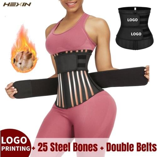 HEXIN New 100% Latex Body Shaper Belly Slimming Double Belt 25 steel bones Compression Zipper Waist Cincher Corset Waist Trainer