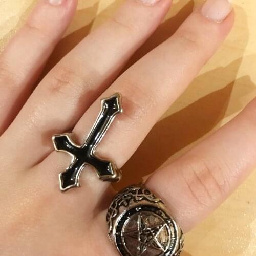 New Retro Black Big Cross Ring fashion metal alloy open ring mens and womens Jewellery Punk Gothic hip hop rock Finger Ring