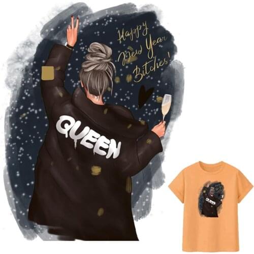 Happy New Year Patches For Clothes DIY Washable Woman T-Shirts Heat Transfer Thermal Stickers Fashion Girl Iron On Appliqued