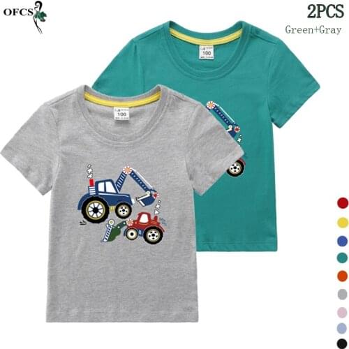 Summer New Boys Girls T-shirt Childrens Cotton Tops Tees Kids Cartoon Sweatshirt 2-12Y 2 PCS Packed in Different Colors Clothes