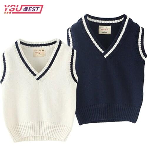 1-7 Yrs Autumn Children Pullover V-Neck Coat Boys Girls School Uniforms College Style Cotton Swearter Teens Boys Waistcoat Vest