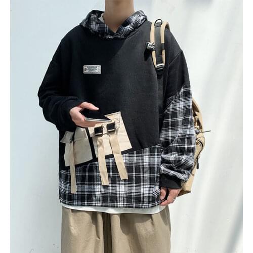 Autumn Plaid Hoodies Mens Fashion Retro Casual Hooded Sweatshirt Men Streetwear Loose Hip-hop Pullover Hoodie Mens Hoody M-5XL