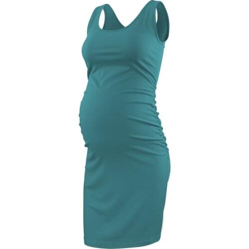 Sleeveless Maternity Dress Side Ruched Tank Tops Pregnancy Dress Women Clothing Casual Wrap Knee Length Pregnant Clothes Cyanine