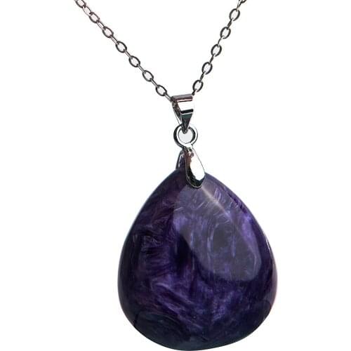 Genuine Natural Purple Charoite Stone Lady Waterdrop Bead Women Pendant AAA 28*25*8.5mm