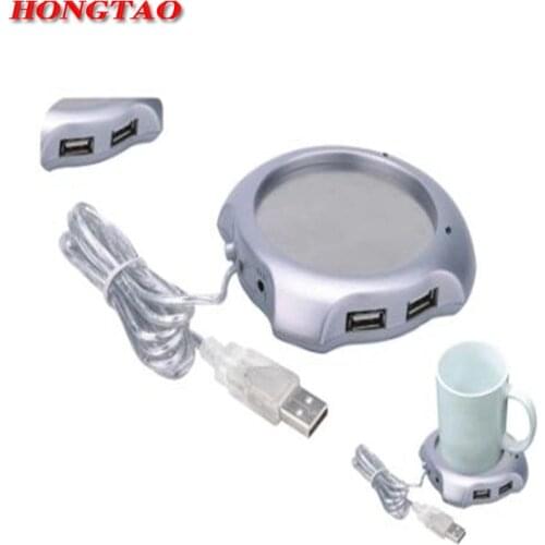 Hot Worldwide Beverage Cup Silver 4 Port USB Hub Tea Coffee Electric Warmer Heater Sliver New USB HUB warmer