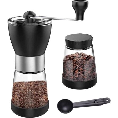 Hand Held Coffee Grinder With Brushl,Adjustable Coarseness Herb Spice Grinder,Crank Ceramic Grinders For Home,Office
