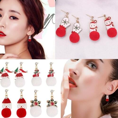 DIY Crystal Christmas Earring For Women Girl Santa Gloves Red White Balls Pendant Earrings Jewelry Xmas Gifts Dropshipping 2019