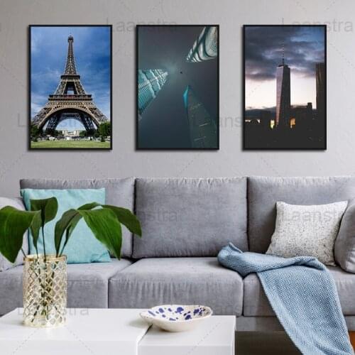 Modern style architecture Eiffel Tower Empire State Building Canvas Painting World City Landscape Print Home Decoration Wall Art
