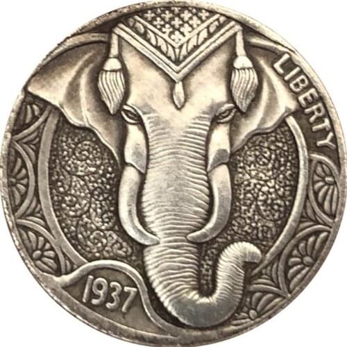 1937 Elephant AB Souvenir Coins Collectibles 3D Antique Metal Commemorative Morgan Hobo Coin Copy Home Decor New Year Gifts