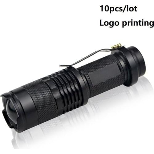 Wholesale 10pcs/lot LED Flashlight Mini Q5 Portable Zoomable Outdoor Light For Camping Bicycle Logo Printing