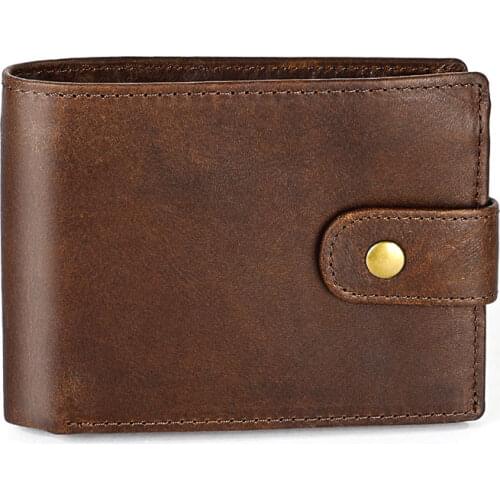Male Classic Vintage 100% Genuine Leather Wallet Business Credit Card Holder RFID Blocking Wallet Mens Purse Man