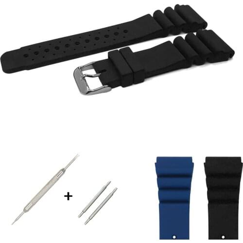 High Quality Silicone Rubber Watch Strap 24mm Watch Band Black Blue Soft Watchband Waterproof Durable for Mens Sport Watch Belt