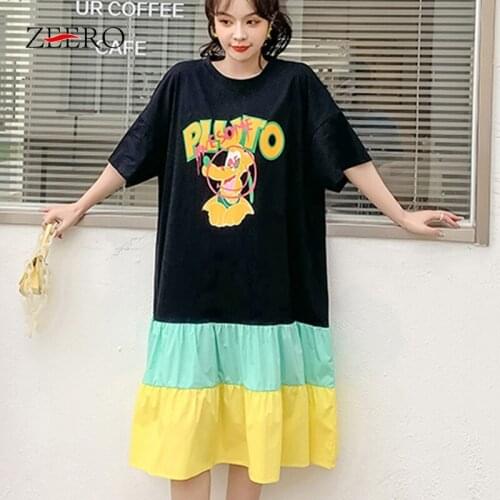 Woman Casual Print Letter Splicing Color Loose Dresses for Women Summer Raglan Sleeves Midi Dress Vestido De Mujer Plus Size 3XL