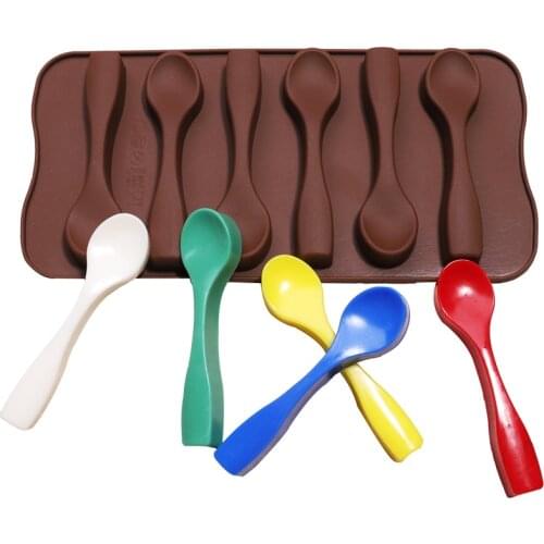 1PC Spoon Shape Silicone Mold 6 Holes 3D Chocolate Mold DIY Non Stick Fondant Patisserie Candy Mould Cake Decorating Tools