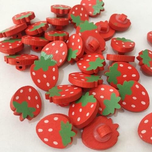 100pcs/lot Cute Strawberry Shape Wooden Buttons Mixed Pattern Single Hole Button Sewing Scrapbooking DIY Accessories MS 002