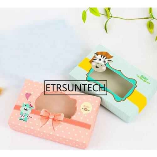 100pcs Cartoon Animal Kraft Paper Gift Box With Window For Kids Children Birthday Party Gifts Toys Socks Packaging Box