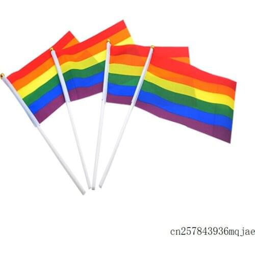 1000pcs Rainbow Hand Flag Car Flags Lesbian Gay Pride LGBT Flags Cheerleading Flag Plastic Stick