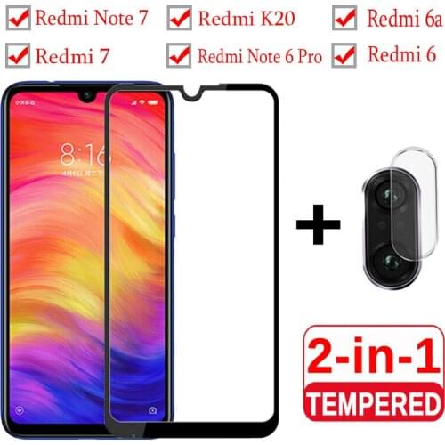 2-in-1 Tempered Glass For Xiaomi Redmi Note 7 Redmi7 Screen Protector Camera Protective Glass On Redmy K20 6 6a Note 6 Pro Film