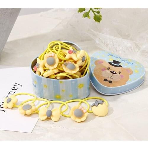20pcs/box Girls Hair Rubber Band Childrens Hair Rope Cute Color Cartoon Head Rope Rubber Band Little Girl Hair Accessories