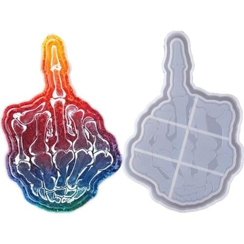2021 Creative DIY Crystal Epoxy Resin Mold Hand Ratio Middle Finger Skull Hand Mirror Plate Silicone Mold Handmade Craft Tools
