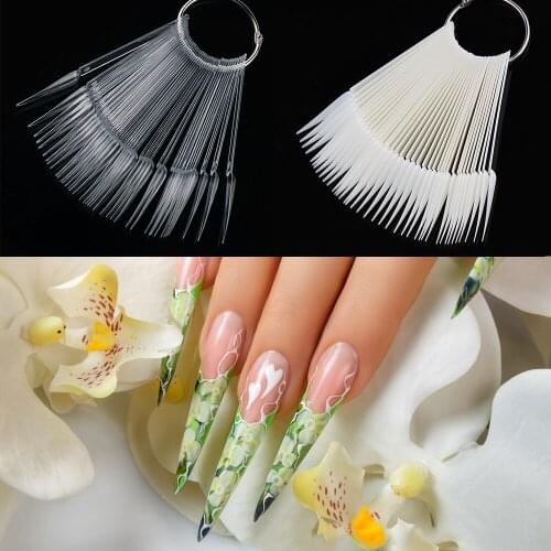 40pcs Teransparent False Nail Tips Fake Nail Art Polish Card Acrylic Practice Chart Palette Accessories Template Full Cover