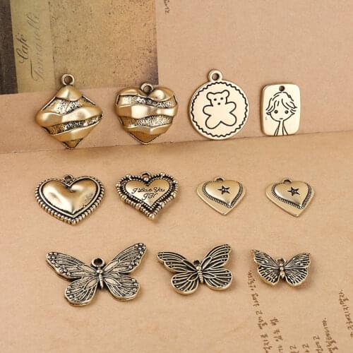 6pcs Korean Trend Heart-shaped Letter Earrings For Women Men Butterfly Bear Round Pendant DIY Jewelry Necklace Accessories