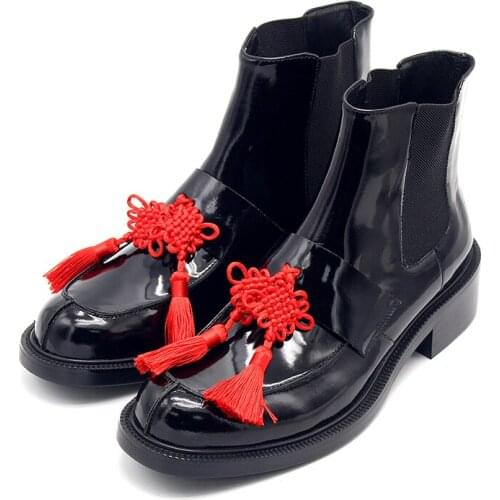 England Style Winter Black Ankle boots Genuine Leather Handmade Chinese knot Men Boots Male Round toe Chelsea Boots for men