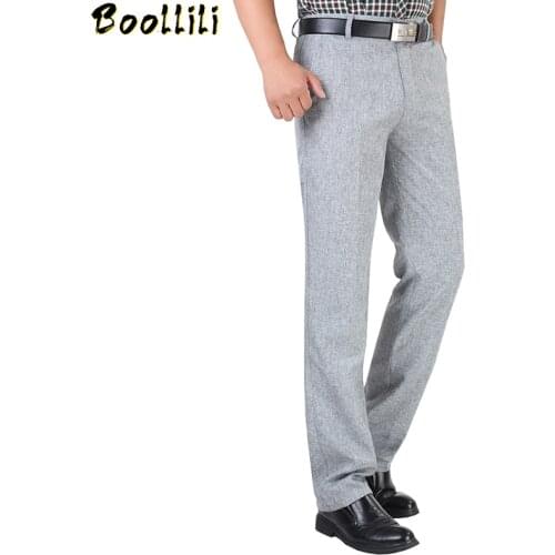 Summer Linen Business Casual Pants For Men Big Size Male Formal Classic Breathable 9 Colors Thin Office Suit Trousers For Mens