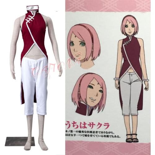 Cafiona Cheap BORUTO Haruno Sakura Cosplay Costume with Headband Sexy Girls Outfit for Halloween