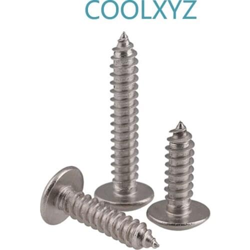 CoolXYZ Cross Truss Head Self Tapping Screws 304 Stainless Steel Phillips Large Pan Head Tapping Wood Screw M3M4M5M6 10pcs