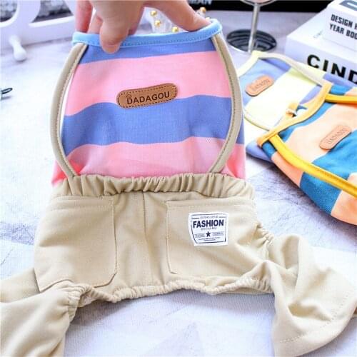 Pet Spring And Autumn Four-Legged Striped Denim Overalls Dogs Jeans Jumpsuit Pants Suspenders Panties Trousers Chihuahua Animals