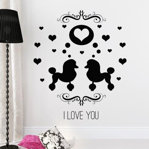 Double Dogs Silhouette Wall Decal Hearts Pattern Home Sweet Home Decoration Wall Stickers Art Designed Quote I Love You DIYW-436