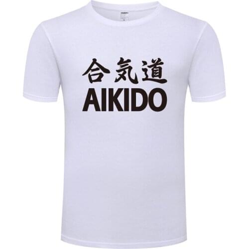Aikido Letter Print T Shirts Men Summer Short Sleeve O-Neck Cotton Tshirt Casual Man Hip Hop Fitness T-Shirt Streetwear Homme