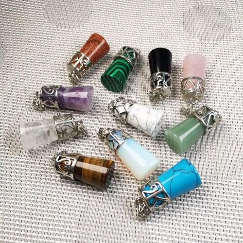 Hot Sale Natural Stone Pendant Column Shape Amethysts Quartz Charms for DIY Necklace Jewelry Making Accessories Size 14x32mm