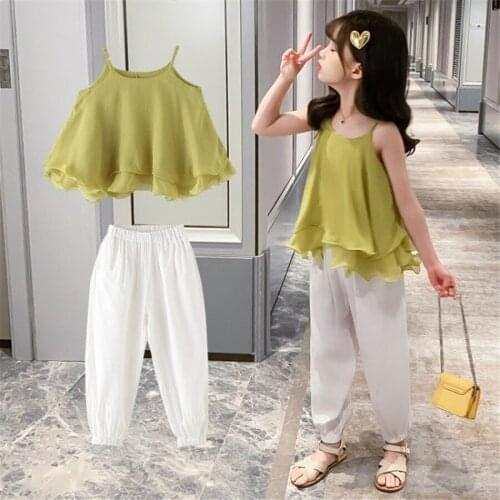 2021 Girls Sets Clothes Kids Fashion Pants Two Piece Set Children Summer Suit Girls Outfits 4 8 9 10 11 12 13Years