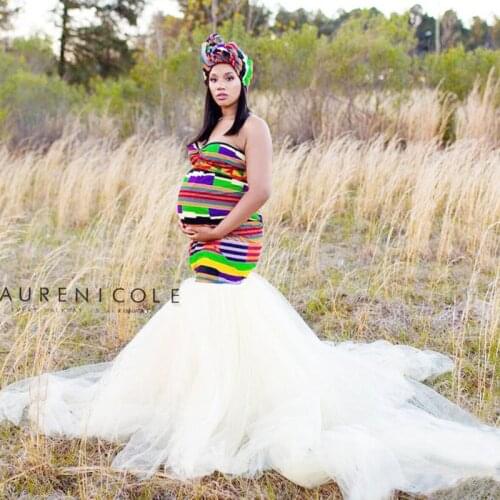 Lace Patchwork striped Women Tulle Maxi Dress Maternity Feathers Dress For Photography Props Summer Beach Front Split Clothing