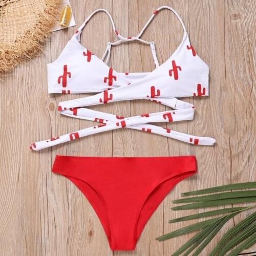 Sexy Dot V-neck Thong Bikini Sets Cross Straps Swimsuit Two Pieces Double Sided Swimwear Women 2021 Beach Print Bathing Suits