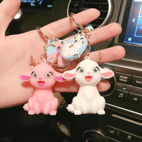 Lovely Plush Pompom Unicorn Keychain Round Ball Pom Pom Faux Rabbit Fur Key Chain Trinket Car Bag Bell Key Ring Couple Gift 2021