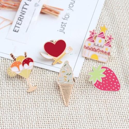 Cartoon Brooches Heart Princess Castle Ice-cream Strawberry Enamel Pin Clothes Metal Lapel Pins Button Badge Jewelry Kids Gifts