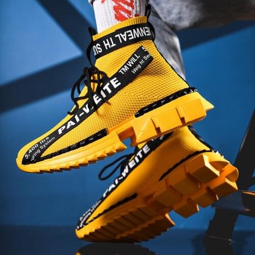 Men Running Shoes Popular Flying Woven Sock Shoes Men High Top Sneakers Outdoor Comfortable Breathable Men Sports Shoes