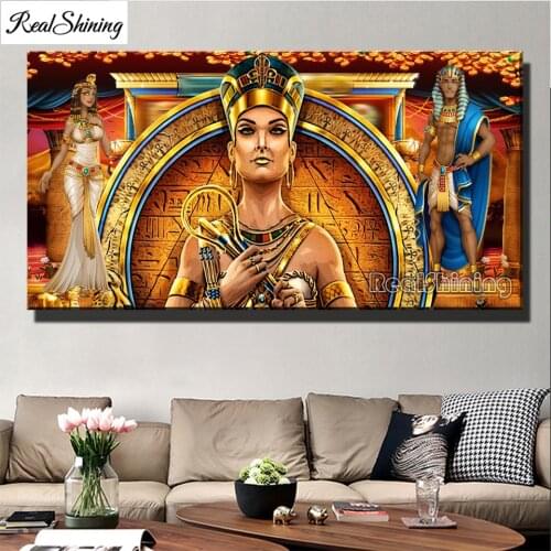 DIY Egyptian Cleopat Queen Diamond Painting Full Square round Drill Mosaic Diamond 3D Portrait God Room Background Decor T256