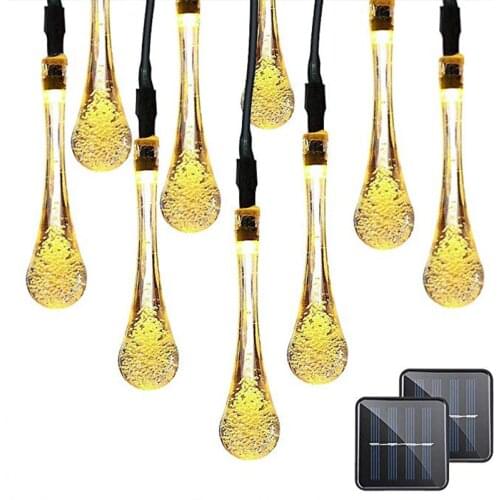 Outdoor Waterproof Solar Water Drop Fairy Light String Christmas Party Wedding Decoration Navidad Garden Decor Holiday Lighting