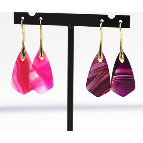 Natural Stone Red Agates Rose Red Agates Purple Agates Simple Retro Fashion Earrings Ladies Stainless Steel Earrings