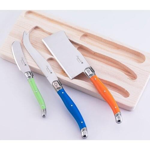 3pcs Stainless steel Cheese Knife Rainbow handle Cheese knife Set Cutlery Cooking Tool Cheese Knves Butter Knife in Wood Holder