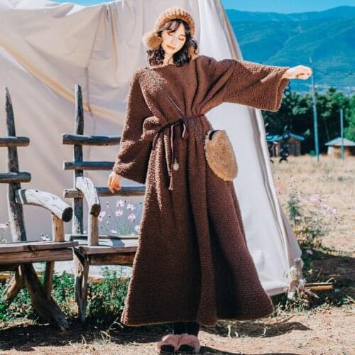 Extra Large Size Fall Winter Clothes Women Retro Lazy Lambswool Sweatshirt Dress Loose Long Robe Coat Casual Warm Tunic Top y766
