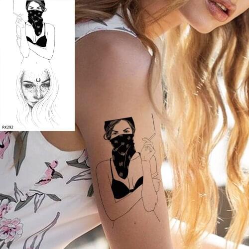 OMMGO Black Henna Moon Arm Temporary Tattoos Sticker Sexy Girl Body Art Arm Wrist Fake Tatoos Waterproof Custom Tattoo