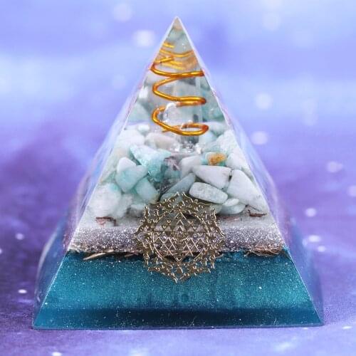 Orgone Pyramid Reiki Amazonite Positive Orgonite Meditation Healing Crystal For Emf Protection Energy Generator Decorations
